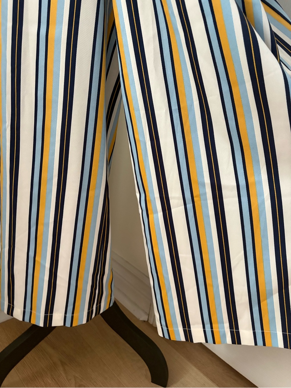 Sleeveless Striped Wrap Jumpsuit in White, Navy & Yellow - Picture 6 of 11